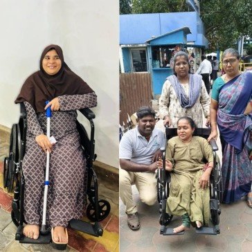 Provided the Wheel chair to the two disabled women.